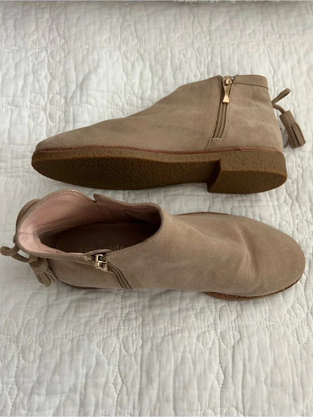 kate spade Beige Suede Ankle Booties with Side Zipper